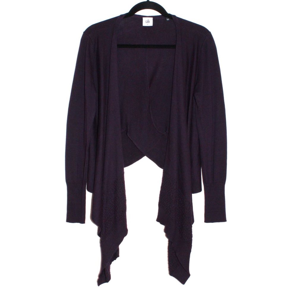 Cabi Drape-Front Cardigan in Deep Plum